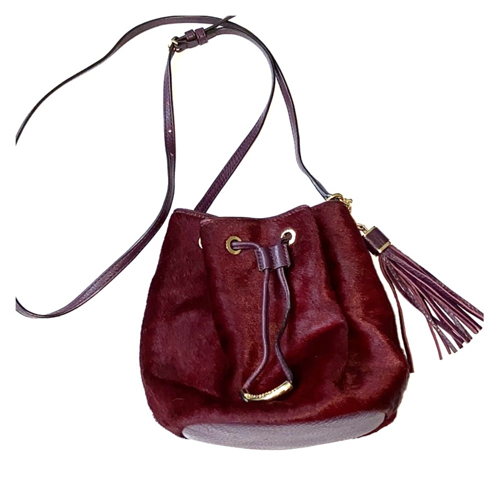 Henri Bendel Burgundy Calf Hair Bucket Mini Bag